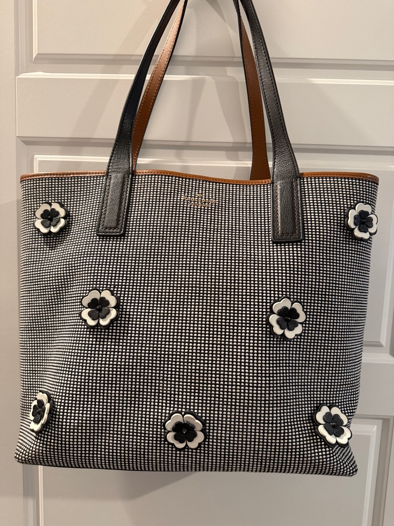 Kate Spade Ny Ash Street Floral Appliqu Triple Compartment Checkered Tote